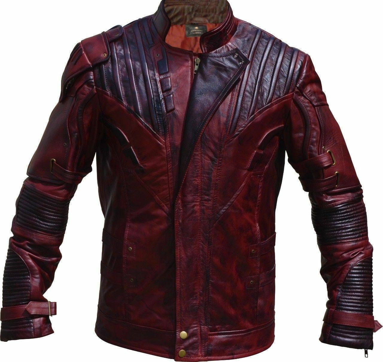 Guardians of Galaxy Star Lord Chris Pratt Biker Cafe Racer men's Leather Jacket