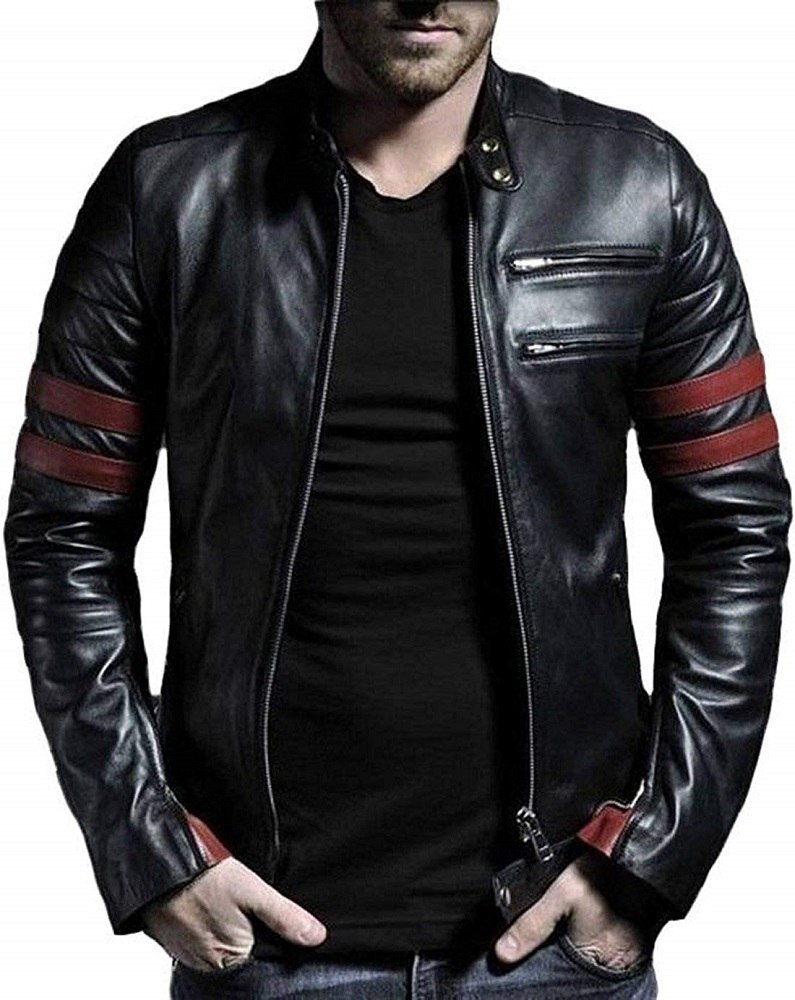 New men Genuine Lambskin Leather Jacket Black Slim Fit Biker Motorcycle Jacket