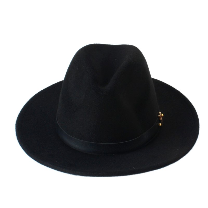 Classic Black Fashion Fedora Flat hat Elegant Jazz hats Brim Church Derby cap