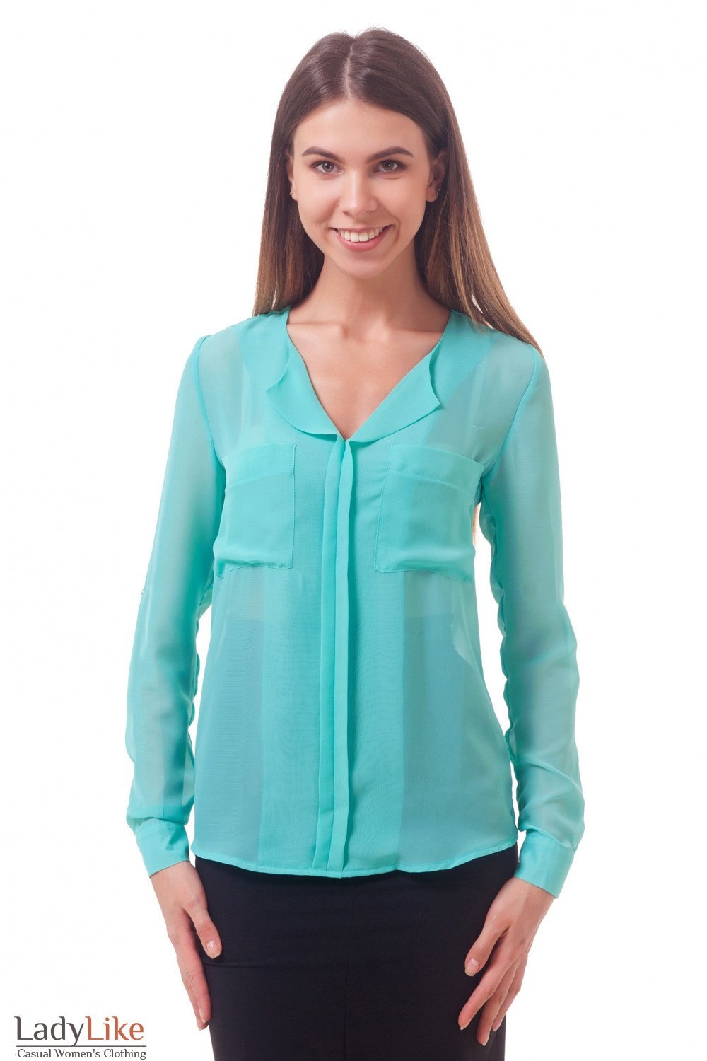 Блузка ментоловая. Блузка ментоловая. Блузка ментоловая. Женская блузка с круглым воротничком. Мятные блузки.