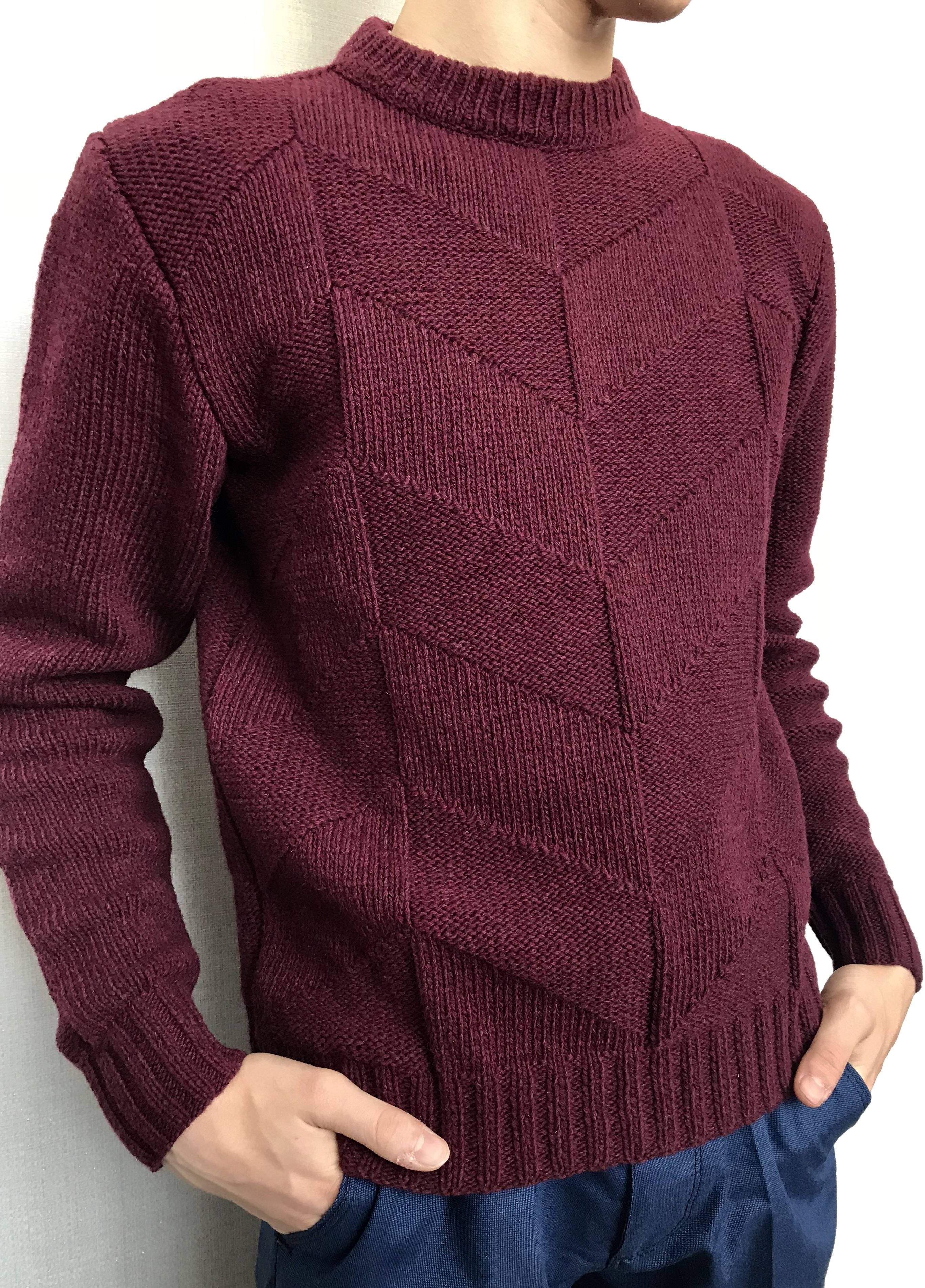 Бордовый вязаный свитер мужской