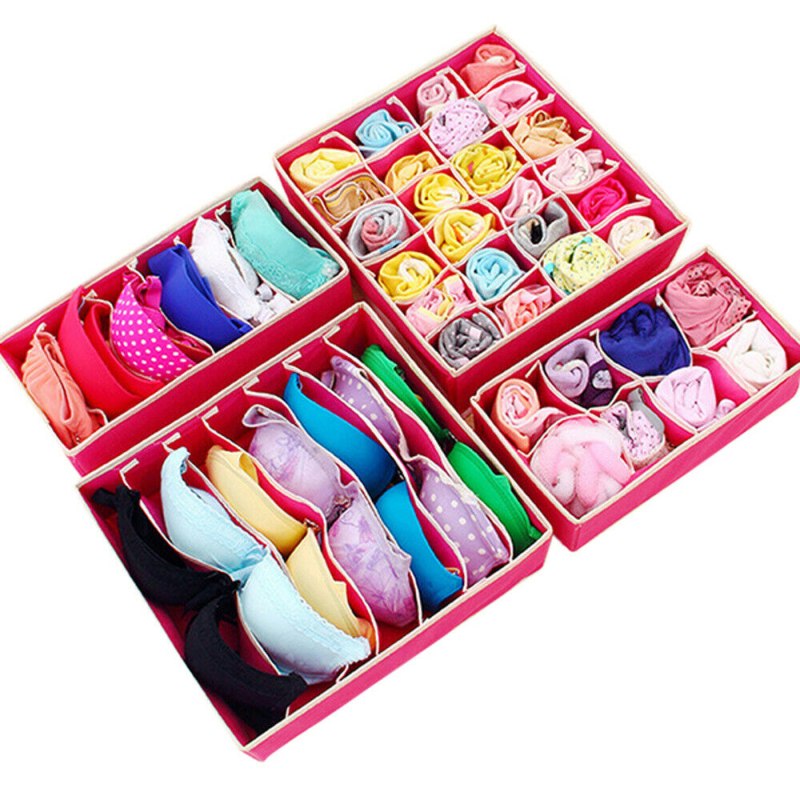 4pcs Multi-Size Bra underwear Organizer Foldable Home Storage Box non-Woven Wardrobe Drawer Closet Organizer for Scarfs Socks 15