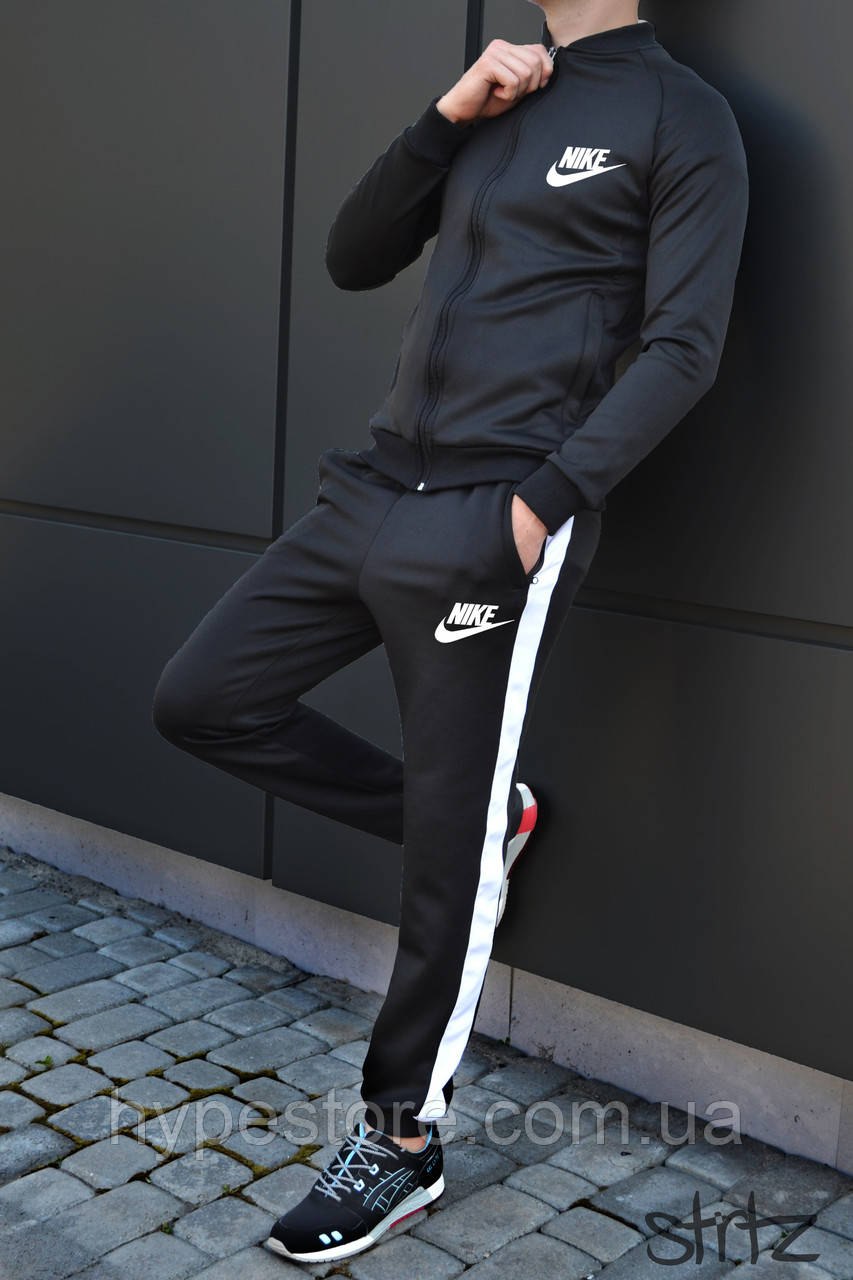 Черный спортивный костюм найк с лампасами мужской