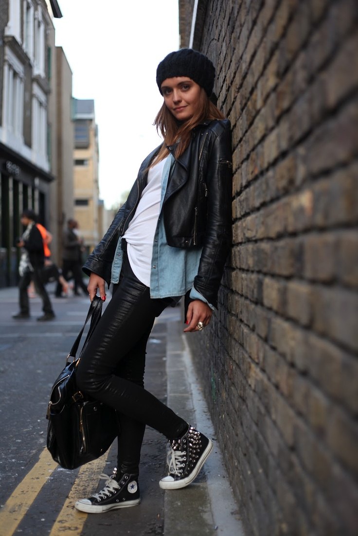 Конверсы высокие черные Street Style