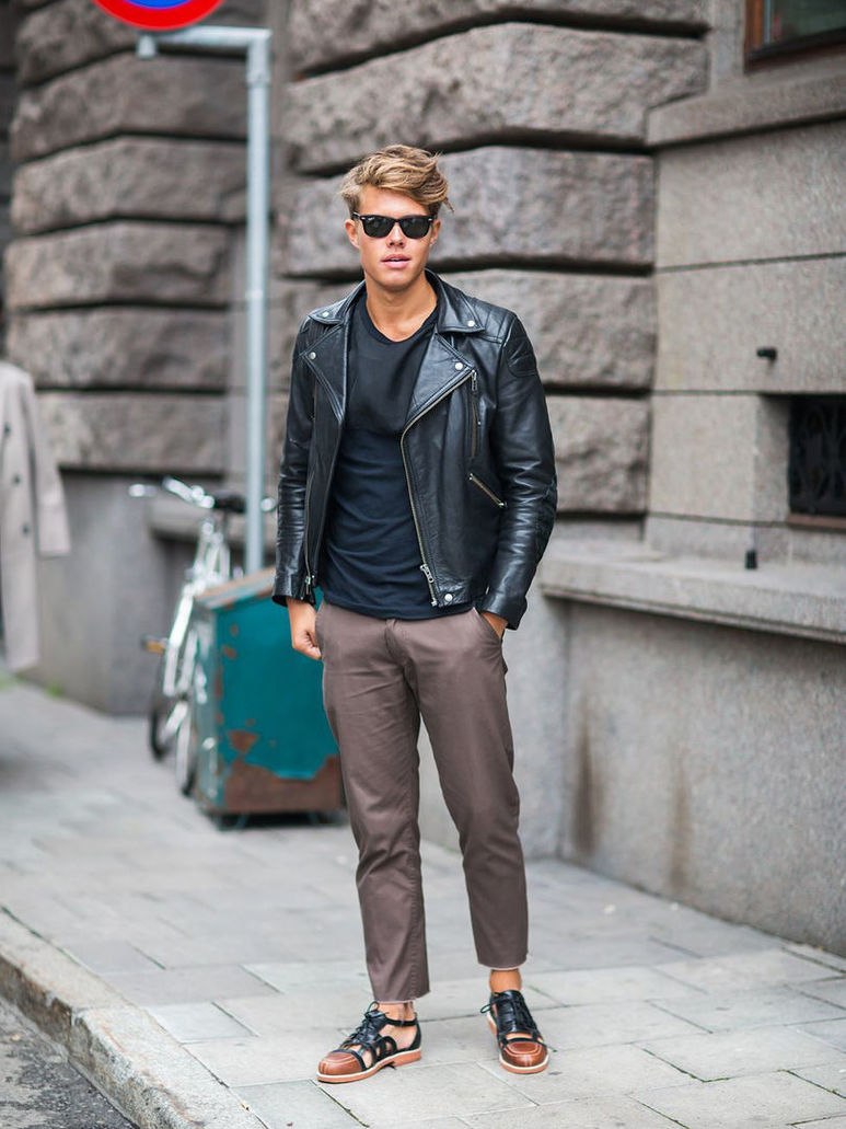 Leather Bomber Jacket Street Style men