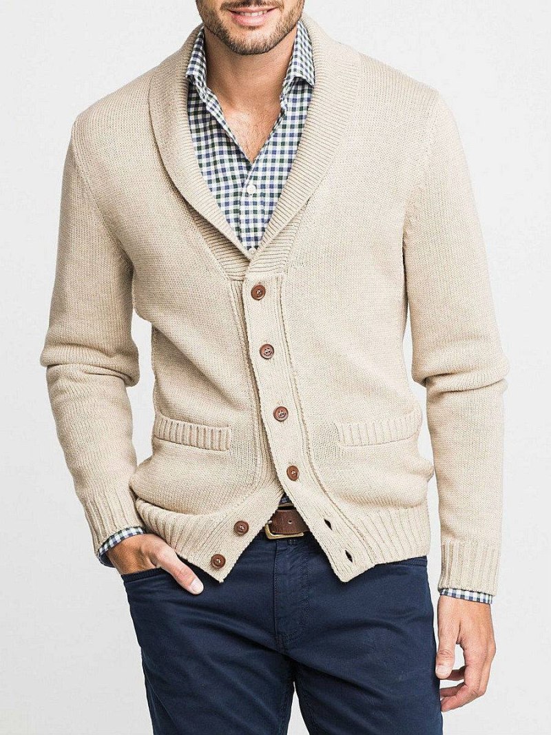 Brown Shawl Collar Cardigan men