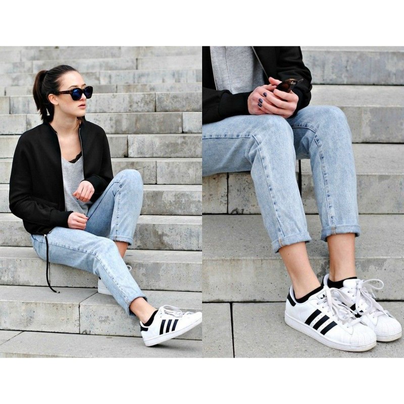 Adidas Superstar White с джинсами