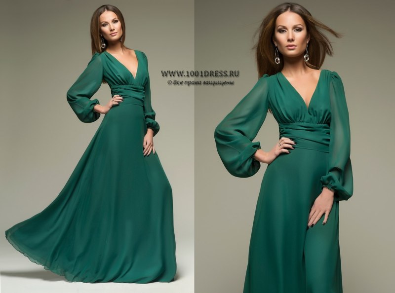 Green v Neck платье