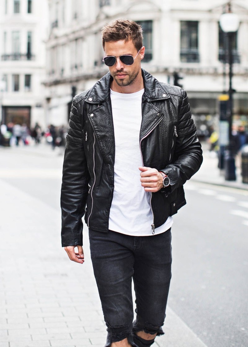 Leather Bomber Jacket Street Style men