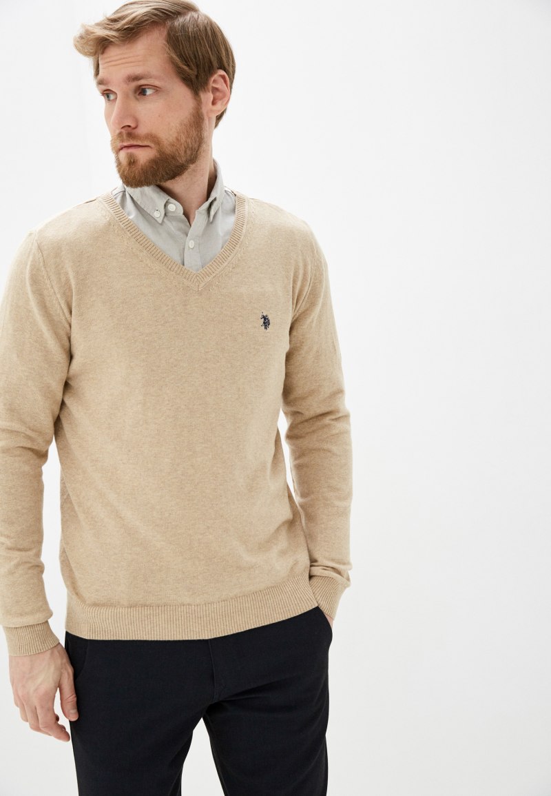 Свитер мужской с воротником коричневый u s Polo Assn