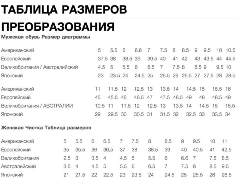 Берцы Даннер Размерная сетка