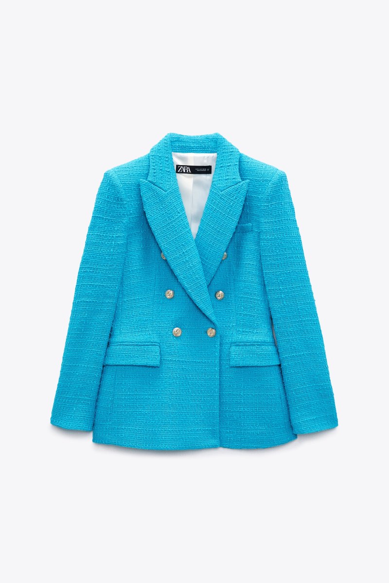 Голубой двубортный пиджак Zara