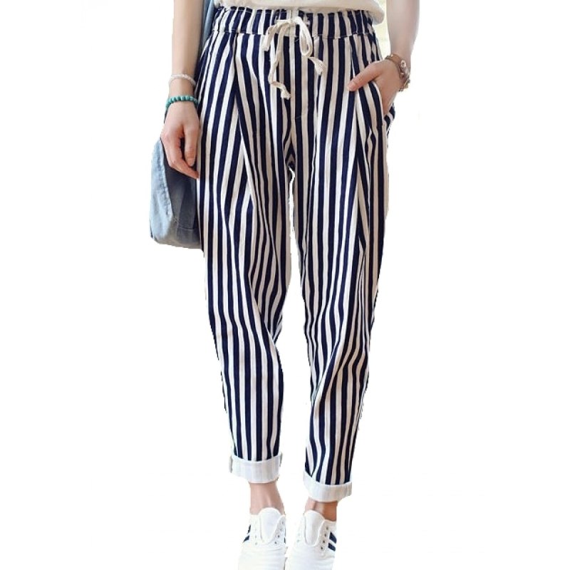 Брюки в вертикальную полоску женские