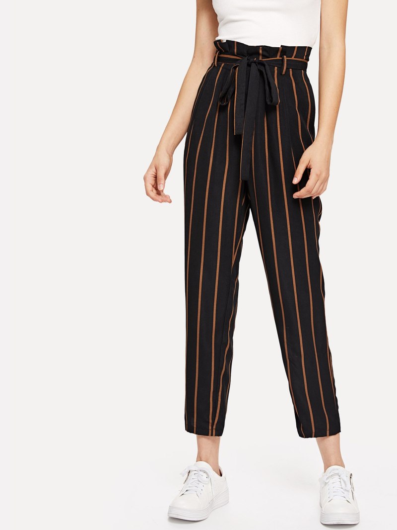 Черные брюки в полоску женские