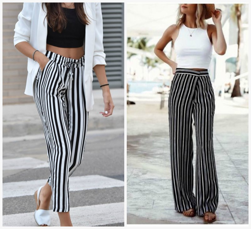 Брюки широкие в полоску женские