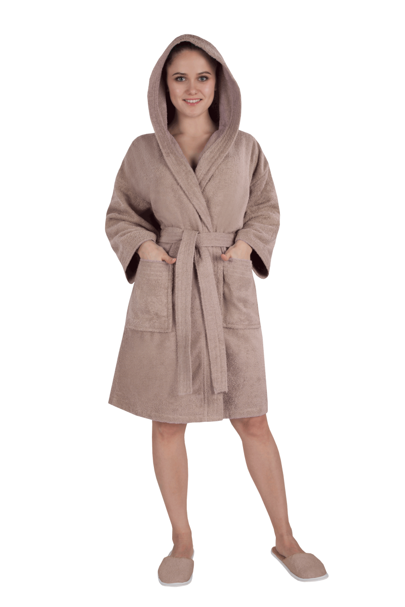 Халат женский махровый с капюшоном "премьер брусника"