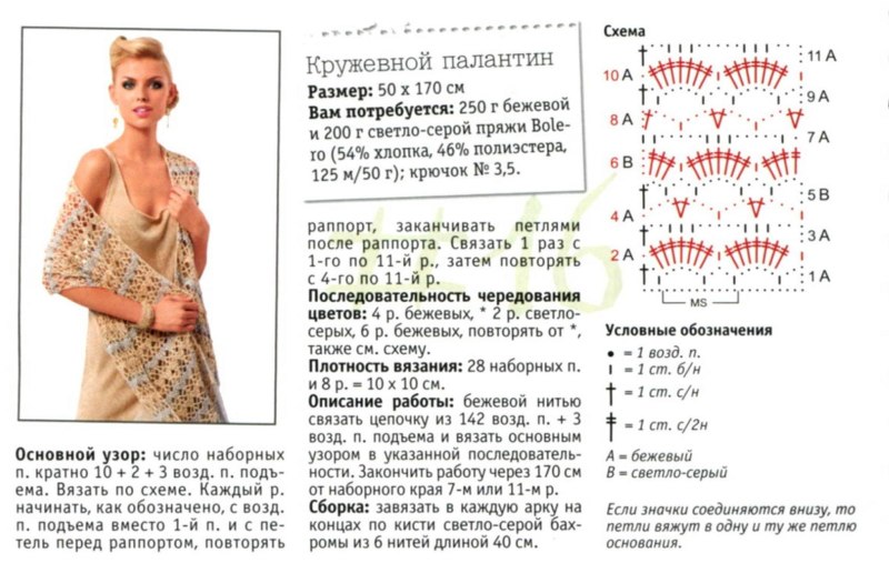 Схема вязания палантина крючком