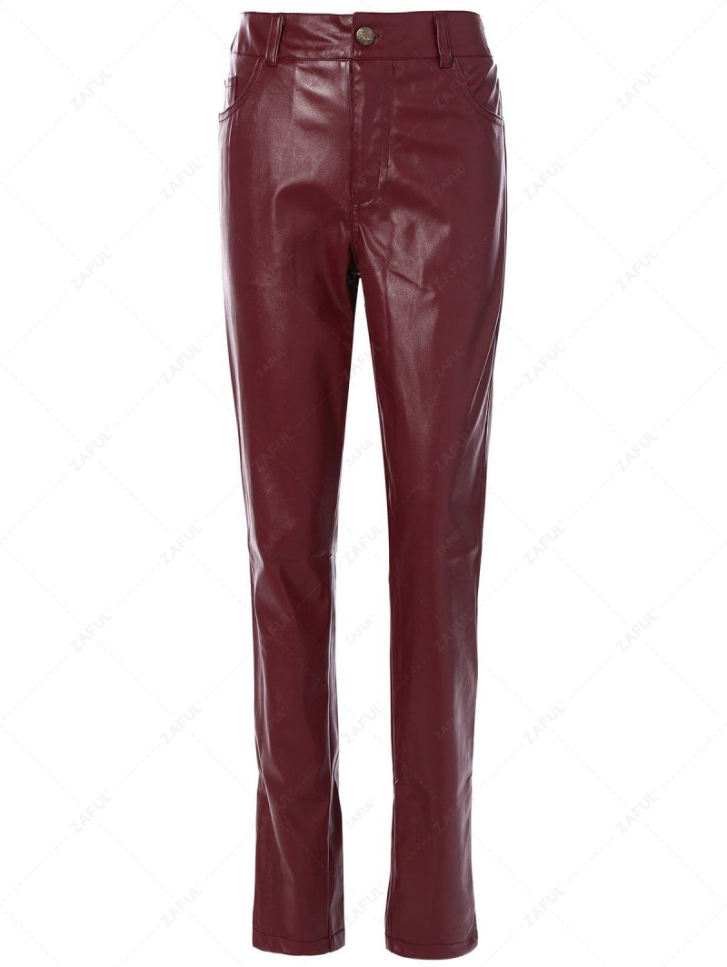 Брюки из экокожи женские бордовые