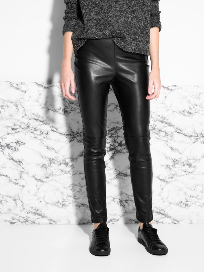Манго кожаные брюки женские черные