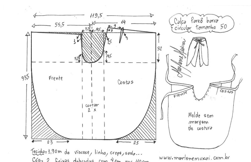 Брюки на завязках без боковых швов выкройка