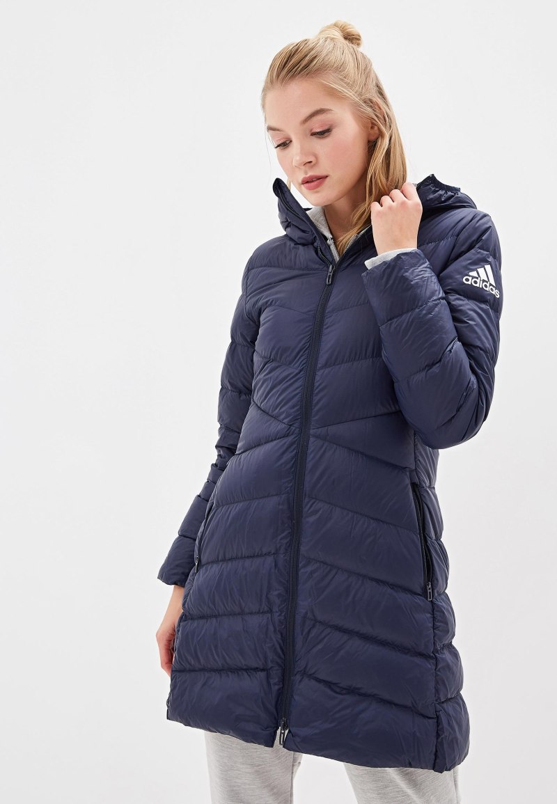 Пуховик женский адидас синий