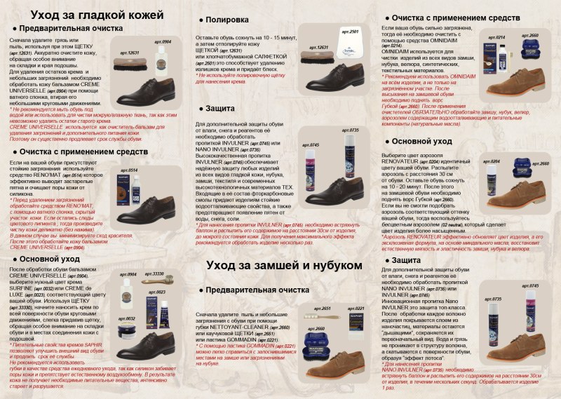 Памятка по уходу за кожаной обувью