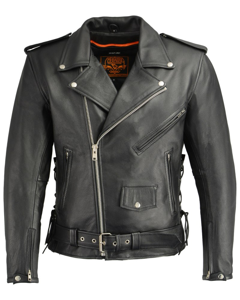 Milwaukee Leather men's Classic Side Lace Police Style Motorcycle Jacket