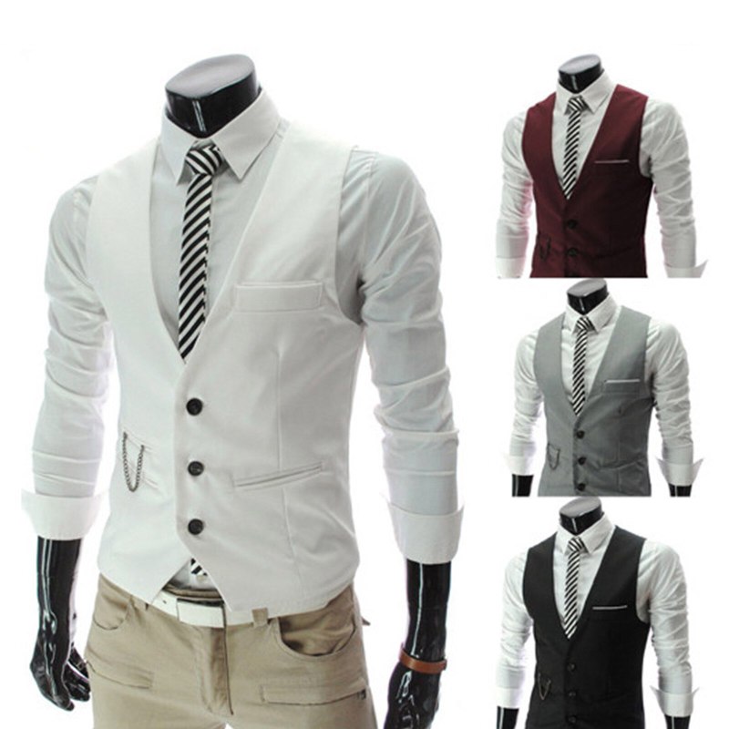 Fashion Mens Jacket Suit Double breasted Slim Fit Business Formal Vest Waistcoat
