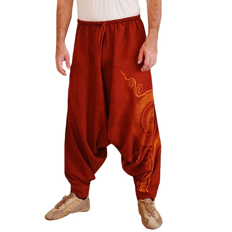 Брюки men Casual Harem Pants Baggy wide Leg trousers