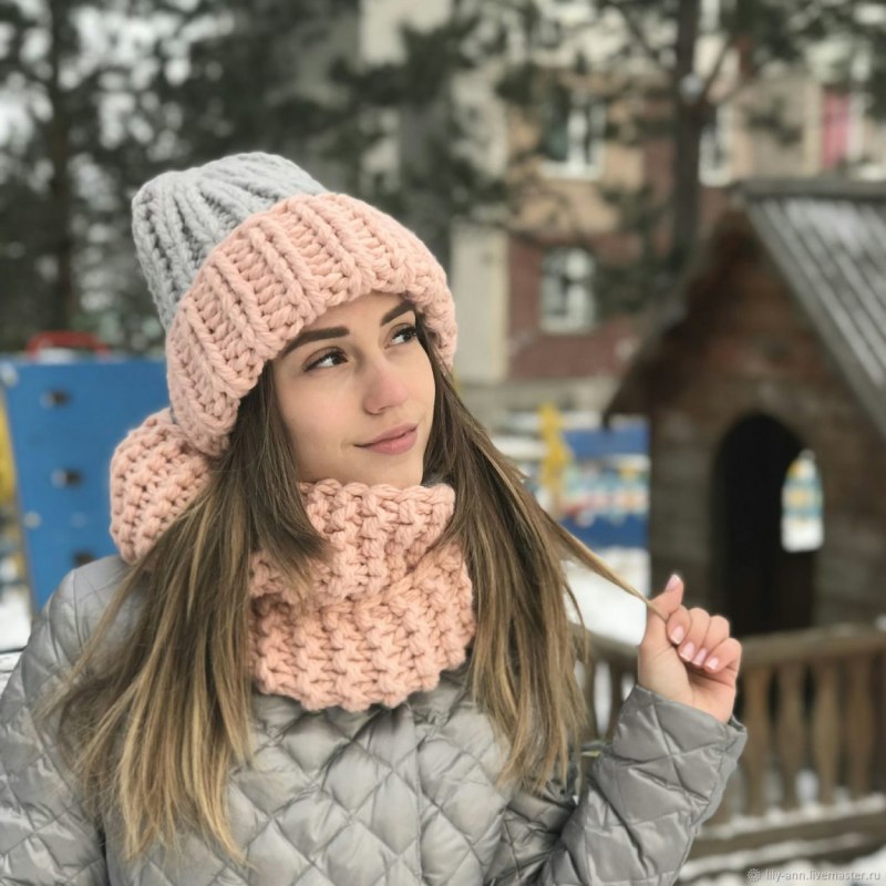 Зимняя шапка крупной вязки