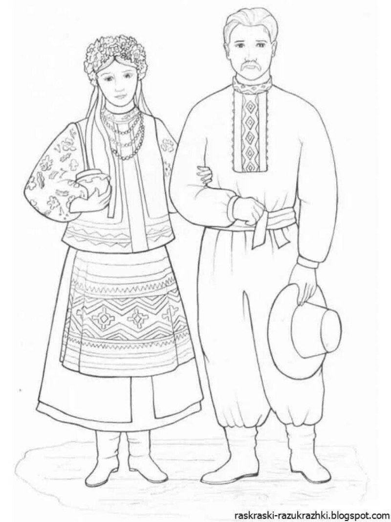 Русский народный костюм раскраска