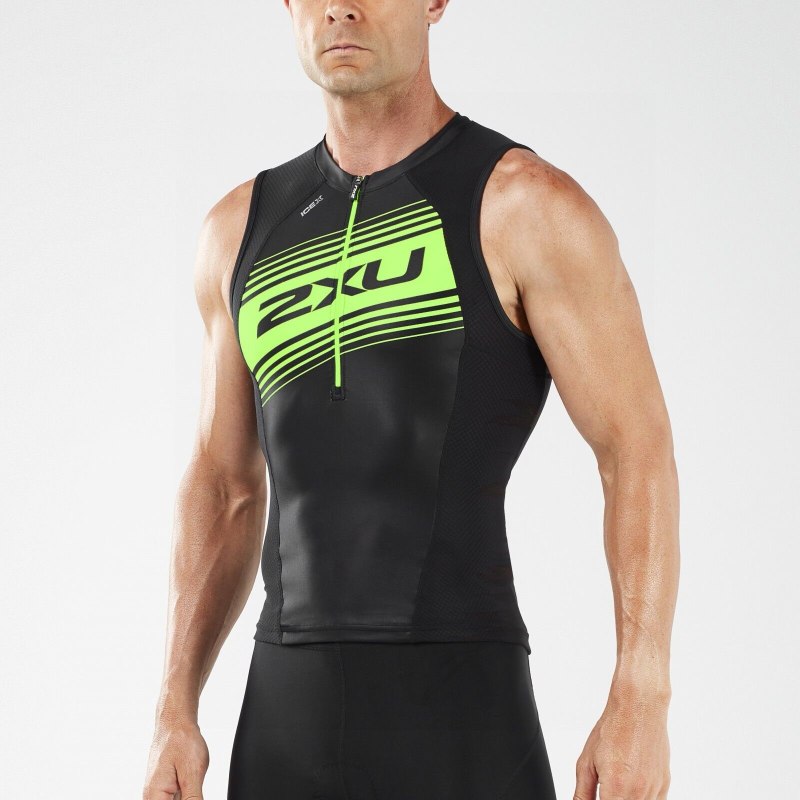 2xu Active tri Singlet Black/Dandelion Yell