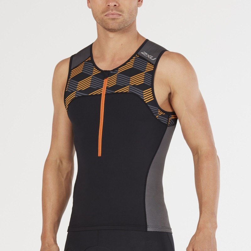 2xu Active tri Singlet Black/Dandelion Yell
