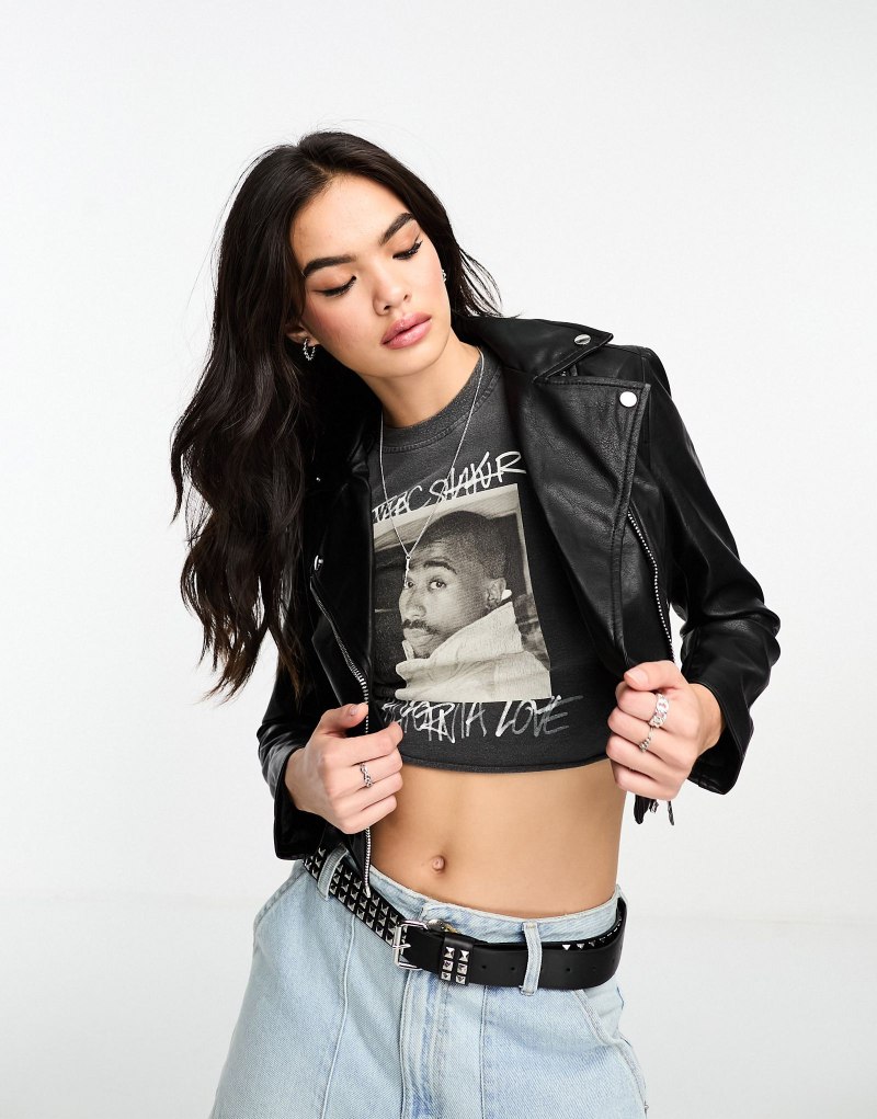 Полупальто Bershka с кожаными рукавами