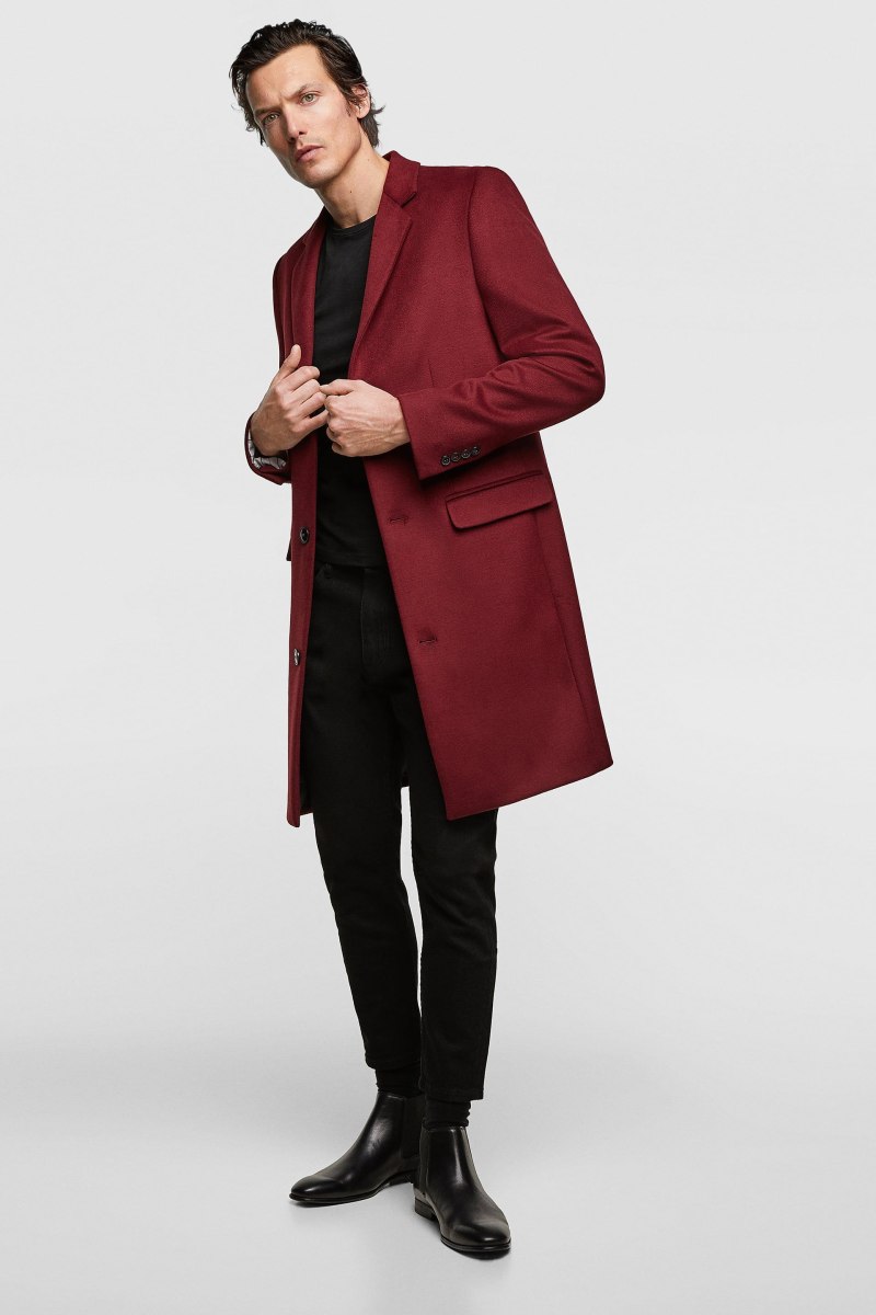 Красное бордовое мужское пальто Zara