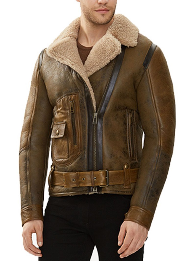 Mens Shearling Jacket b3 Flight Jacket Sheepskin Aviator Winter Coat fur Bomber Leather Jacket