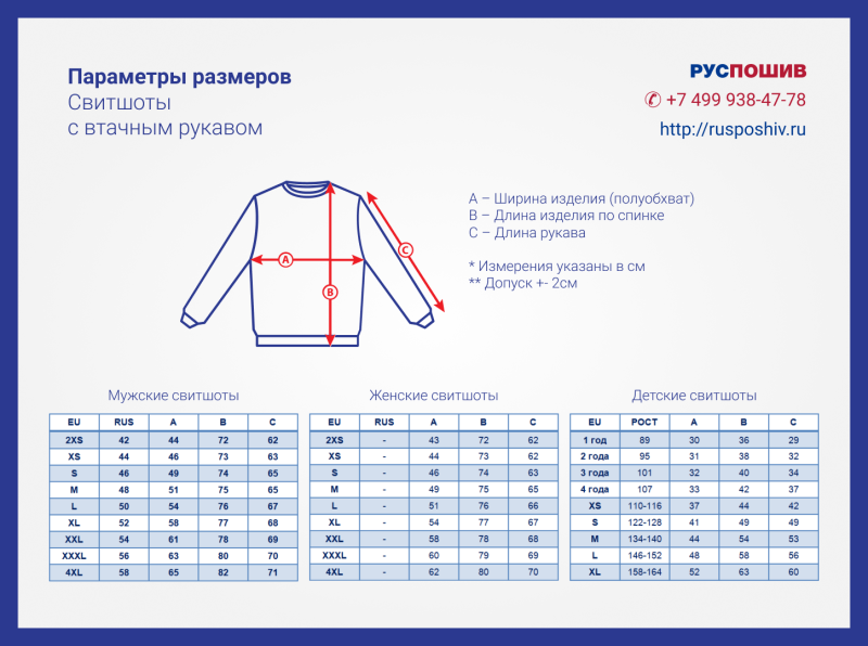 Длина рукава по размерам