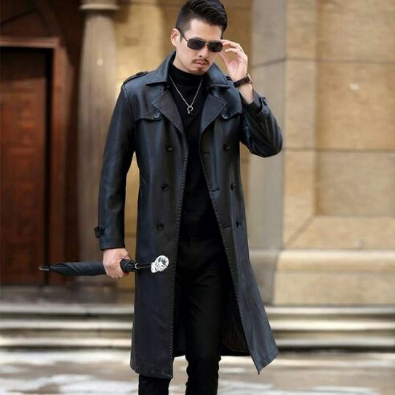 Мужской чёрный плащ Trench Coat