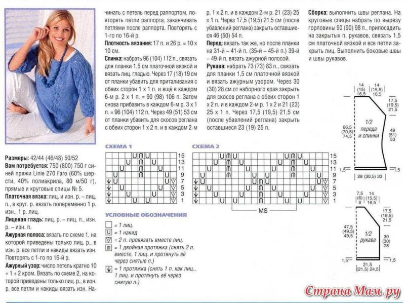 Схема вязания пуловера реглан сверху описание