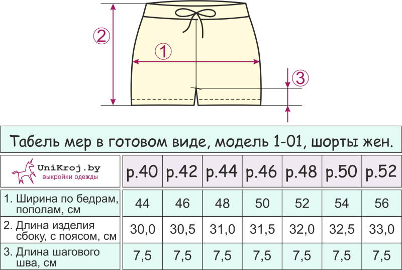 Выкройка женских трикотажных шорт 56 размера