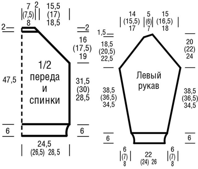 Вязание кофты регланом снизу вверх спицами схема