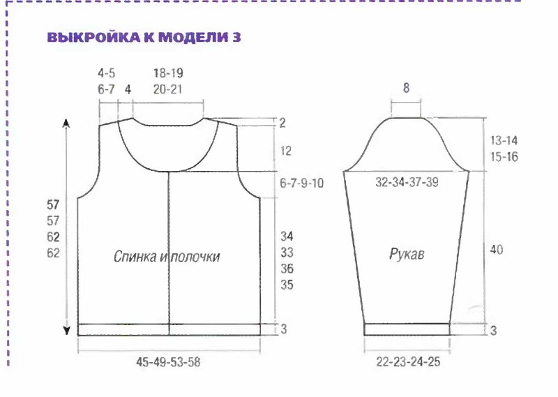 Выкройка для вязаного женского свитера 50 размера