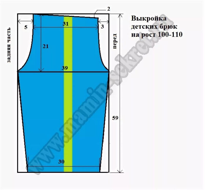 Выкройка штанов для мальчика на резинке рост 110