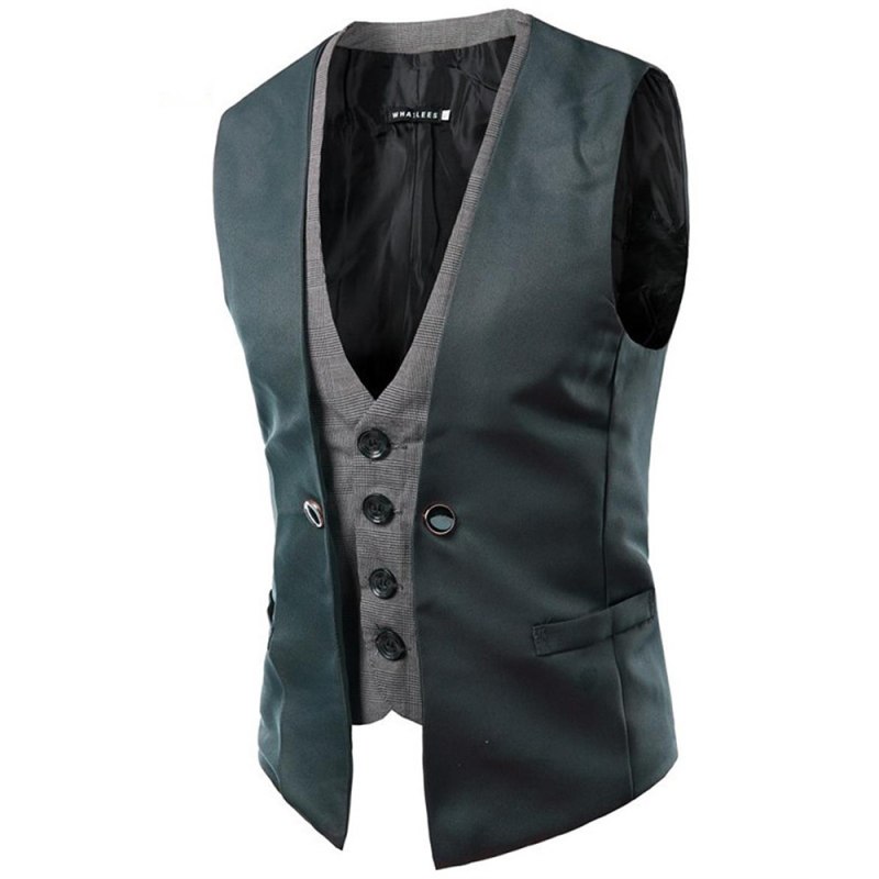 Fashion Mens Jacket Suit Double breasted Slim Fit Business Formal Vest Waistcoat