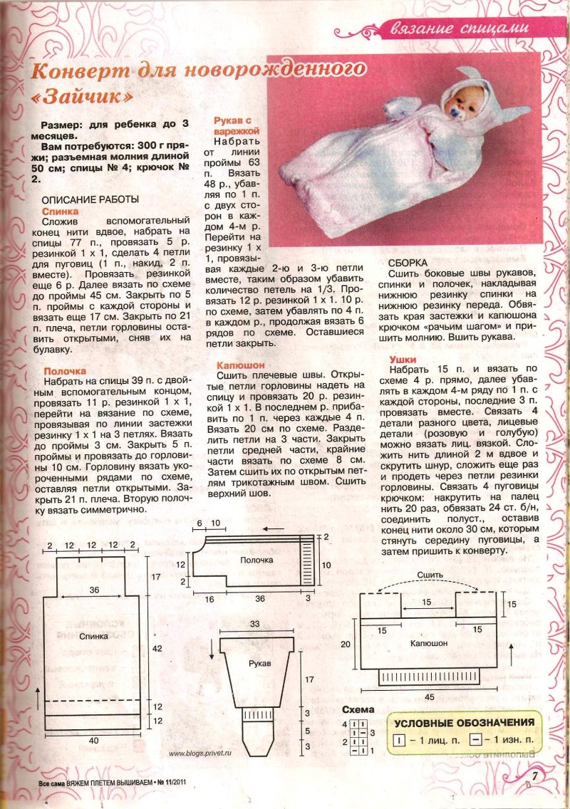 Конверт для новорожденного зимний спицами схема и описание