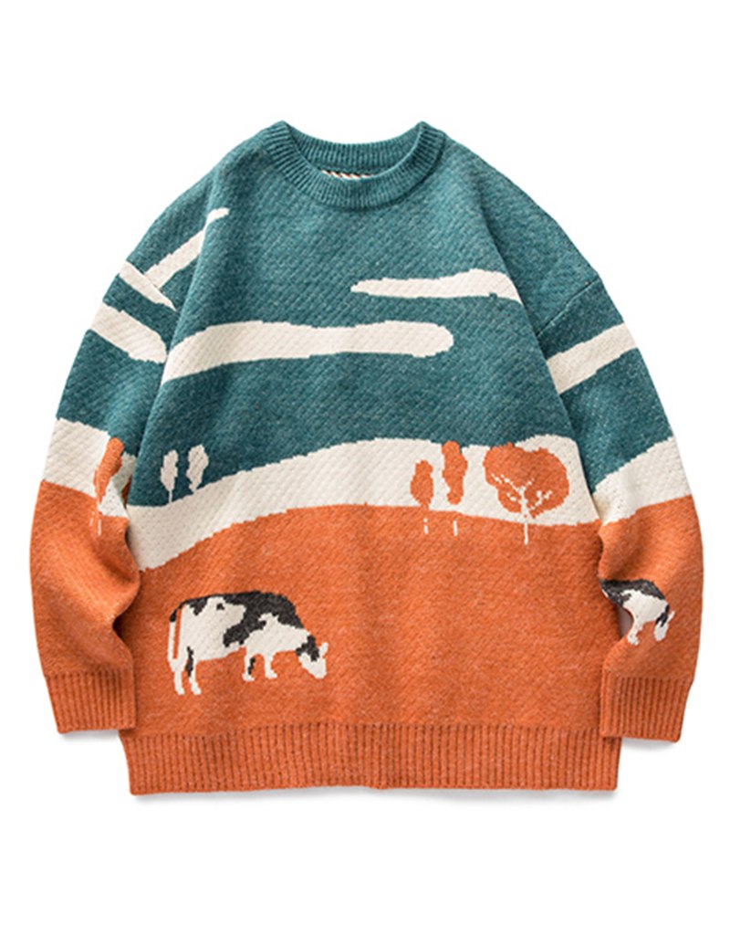 Вязаный свитер с коровой