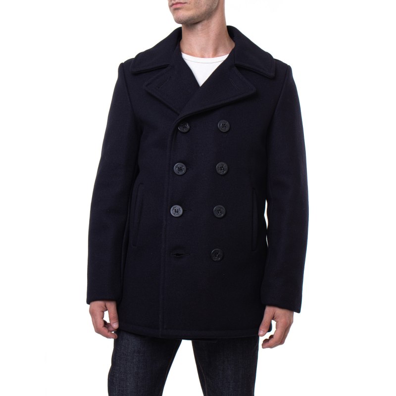 Бушлат шерсть Schott Classic Melton Wool Navy Pea Coat 740 Black