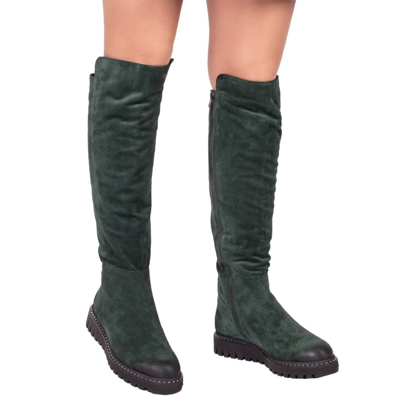Эконика зеленые замшевые сапоги
