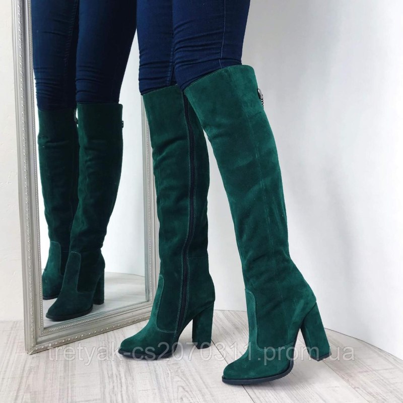 Изумрудные замшевые сапоги Calipso