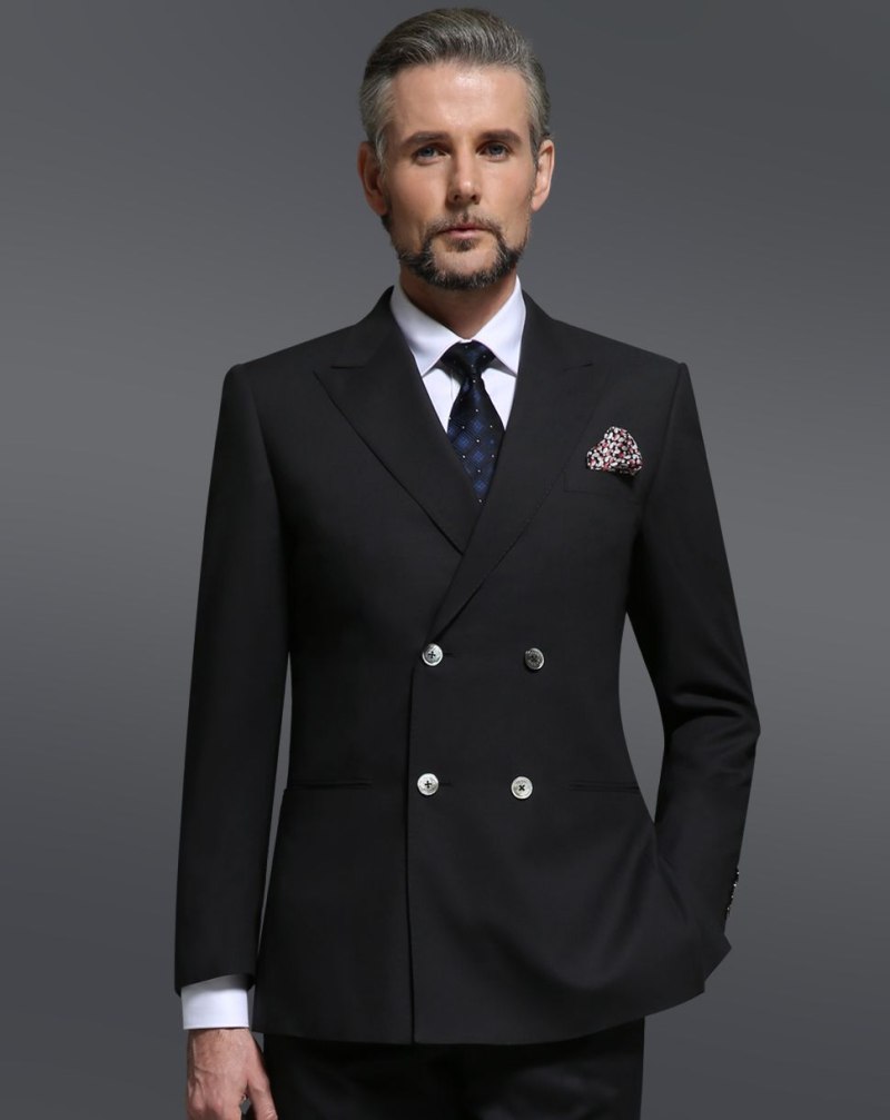 Двубортный костюм мужской черный